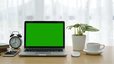 Computer Laptop with green screen display. Dolly in. Stock Footage 87447520