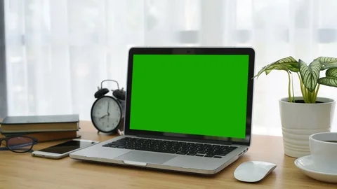 Computer Laptop with green screen display. Dolly in. Stock Footage 87447717