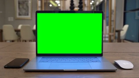 Computer laptop with green screen. Stock Footage