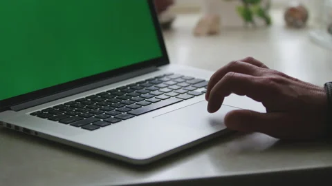 computer laptop green screen working wit... | Stock Video | Pond5