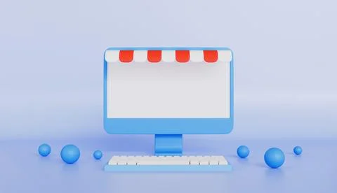 Computer laptop with keyboard button, Minimal laptop with empty screen mockup Stock Illustration