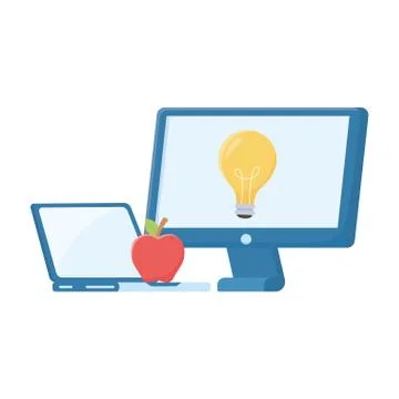Computer laptop light bulb and apple vector design Illustrazione stock