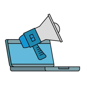 Computer laptop with megaphone Stock Illustration