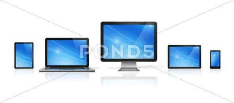 Computer, laptop, mobile phone and digital tablet pc Stock Illustration