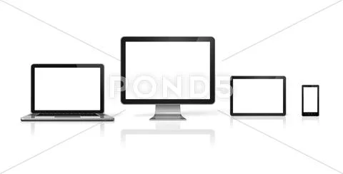 Computer, laptop, mobile phone and digital tablet pc Stock Illustration