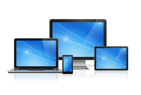 Computer, laptop, mobile phone and digital tablet pc 3D computer, laptop, ... Stock Photos