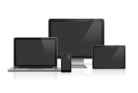 Computer, laptop, mobile phone and digital tablet pc 3D computer, laptop, ... Stock Photos