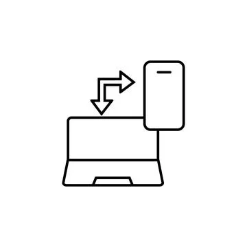 Computer laptop mobile sync icon. Simple line, outline vector of e-learning Stockillustratie