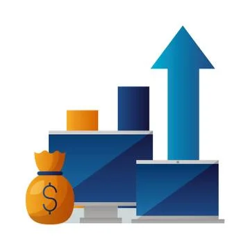 Computer laptop money bag chart Illustrazione stock
