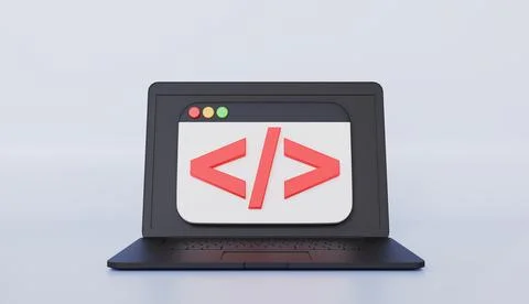 Computer laptop pc and programing code development popup, Website programming Stock-Illustration