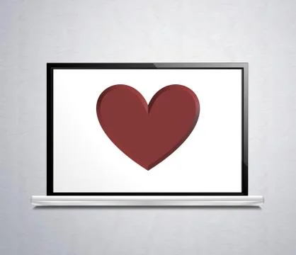 Computer laptop with red heart Stock Illustration