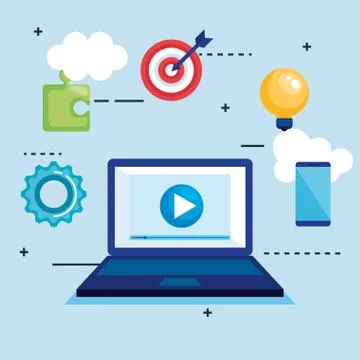 Computer laptop with seo icons 스톡 일러스트