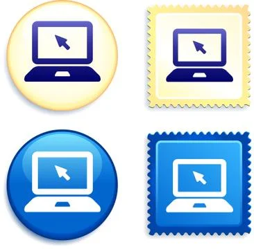 Computer Laptop on Stamp and Button Stock Photos