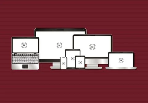 Computer laptop tablet and smartphone with black branding vector design Stock Illustration