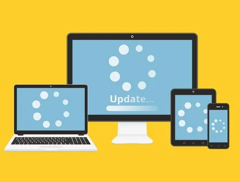 Computer, laptop, tablet, smartphone with update loading process on screen Stock Illustration