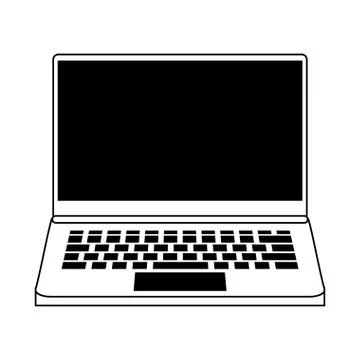 Computer laptop technology hardware cartoon in black and white Stock Illustration