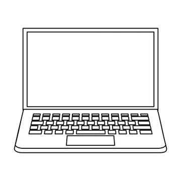 Computer laptop technology hardware cartoon in black and white Stock Illustration