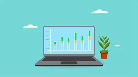 Computer laptop with work management and financial growth graph vector illu.. 库存插图