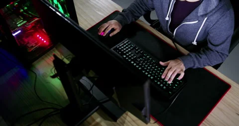 Computer, late night and man typing, gaming or play online challenge, cyber Video stock 254124518