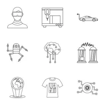 Computer latest devices icons set, outline style Illustrazione stock