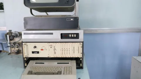 Computer Learning Center. Retro Computer Electronic Machine Stock Footage 98419474