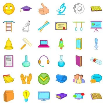 Computer learning icons set, cartoon style Stock Illustration