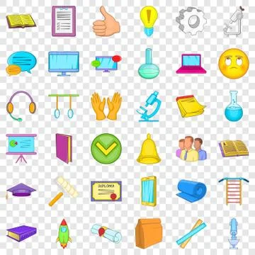 Computer learning icons set, cartoon style Stock Illustration