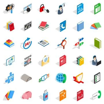 Computer learning icons set, isometric style Illustrazione stock