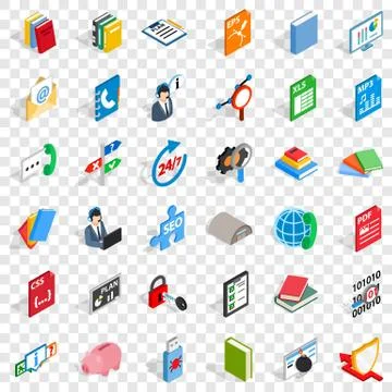 Computer learning icons set, isometric style Stock Illustration