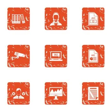 Computer library icons set, grunge style Stock Illustration