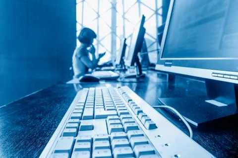 Computer in the library Stock Photos
