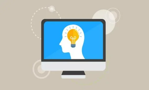 Computer Light bulb in head Illustrazione stock