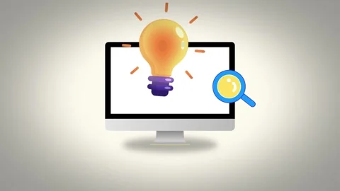 Computer with lights on and magnifying glass Stock Footage 282179907