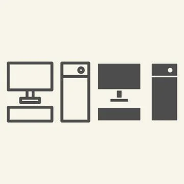 Computer line and glyph icon. Pc vector illustration isolated on white. Desktop Stock Illustration