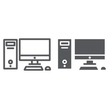 Computer line and glyph icon, desktop and monitor, pc sign, vector graphics, a Stock Illustration
