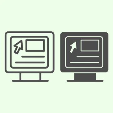 Computer line and solid icon. Webpage with cursor on pc monitor outline style イラスト素材