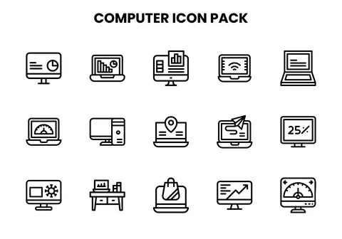 Computer Line Bundle Icons Pack Stock Illustration
