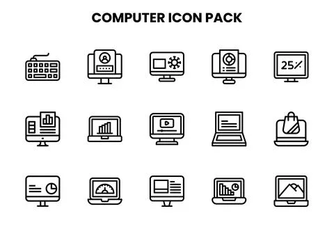 Computer Line Bundle Icons Pack Stock Illustration