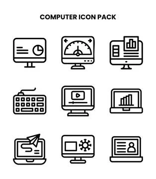 Computer Line Collection Icons Pack Stock Illustration