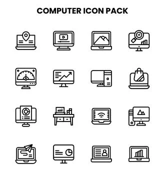 Computer Line Design Icons Pack Stock Illustration