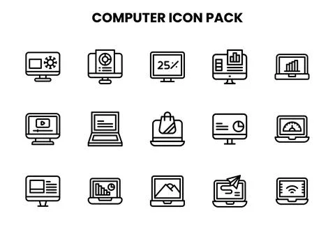 Computer Line Design Icons Pack Illustrazione stock
