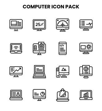 Computer Line Design Icons Pack Stock Illustration