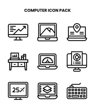 Computer Line Design Icons Pack Stock Illustration