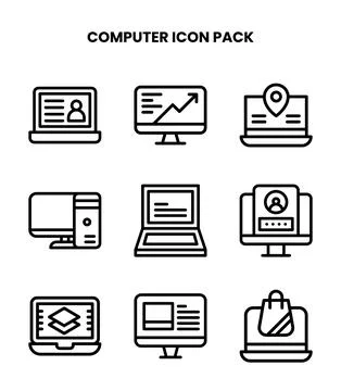 Computer Line Design Icons Pack 스톡 일러스트