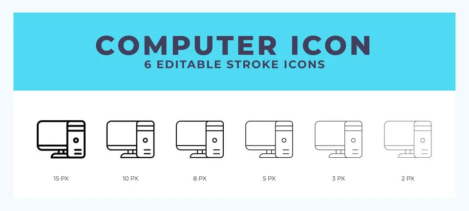 Computer line icon with different stroke. Vector illustration. Stock Illustration