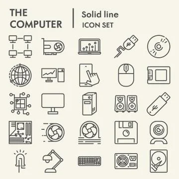 Computer line icon set, device symbols collection, vector sketches, logo Illustrazione stock