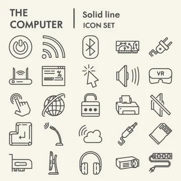 Computer line icon set, digital symbols collection, vector sketches, logo 스톡 일러스트