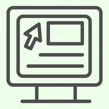 Computer line icon. Webpage with cursor on pc monitor outline style pictogram on Stock Illustration