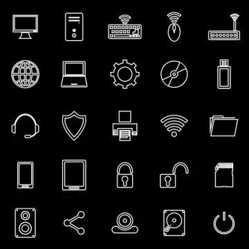 Computer line icons on black background Stock Illustration