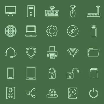 Computer line icons on green background Stock Illustration